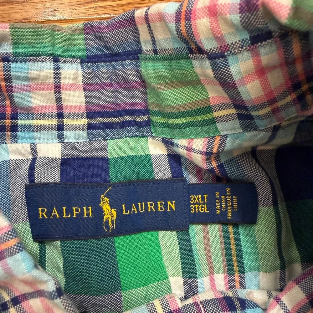 Polo Ralph Lauren Button-Down Shirt Mens 3XLT Madras Plaid Colorful Flesh Pony